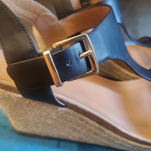 Kenneth Cole Reaction Card Wedge Sandal Womens Size 6.5 Black T-Strap Espadrille - Picture 4 of 11